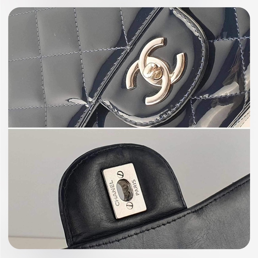 Chanel Navy Quilted Patent Leather Jumbo Maxi Bag - Picture 8 of 13
